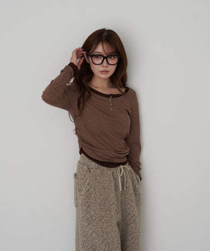 U領疊穿亨利長袖T恤