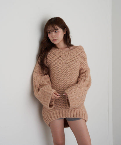 麻花寬鬆針織長款上衣