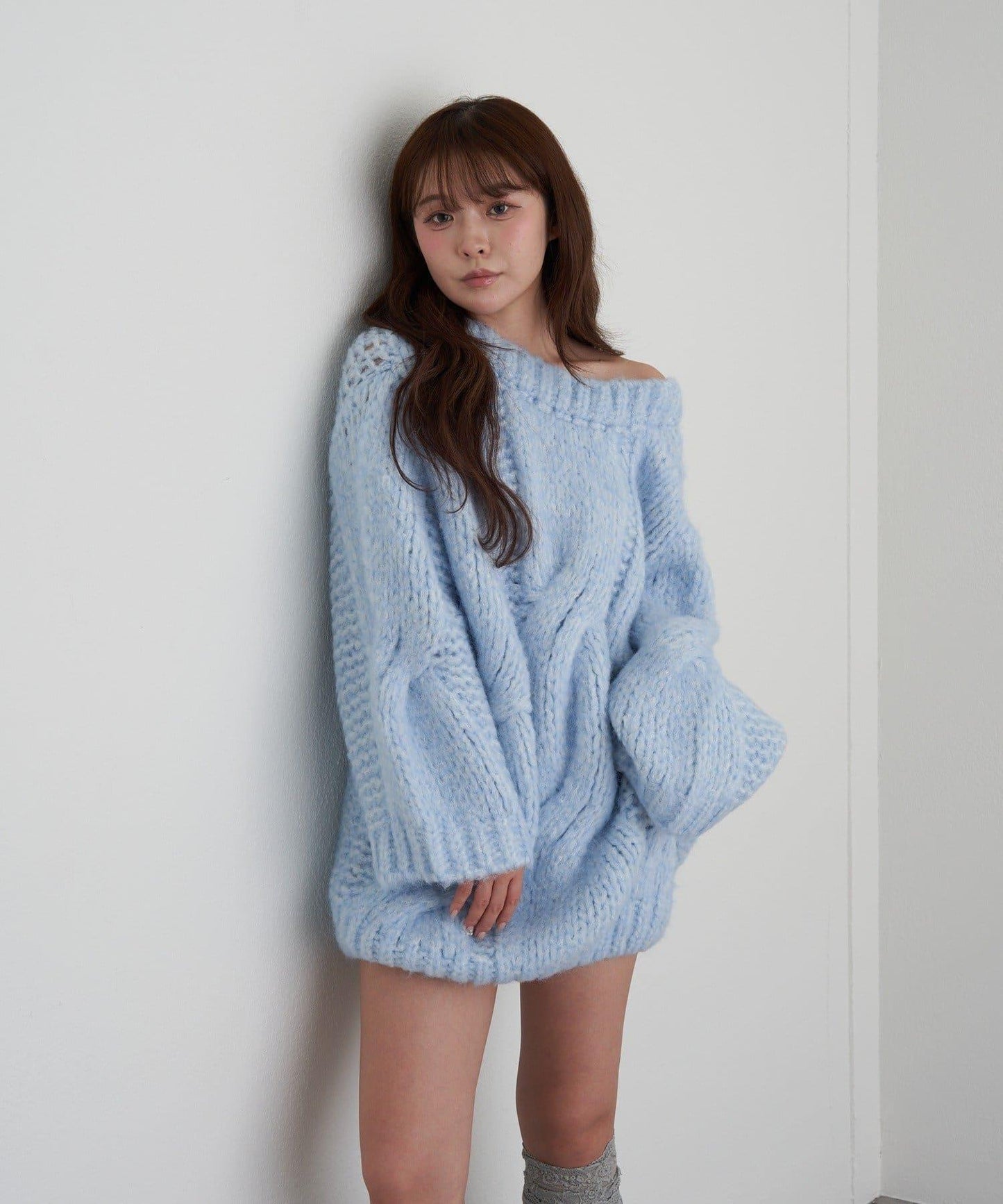 麻花寬鬆針織長款上衣