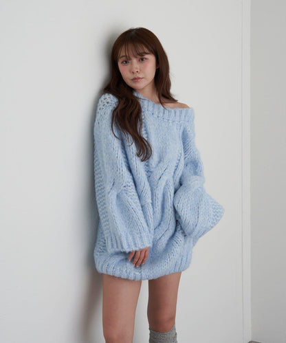 麻花寬鬆針織長款上衣