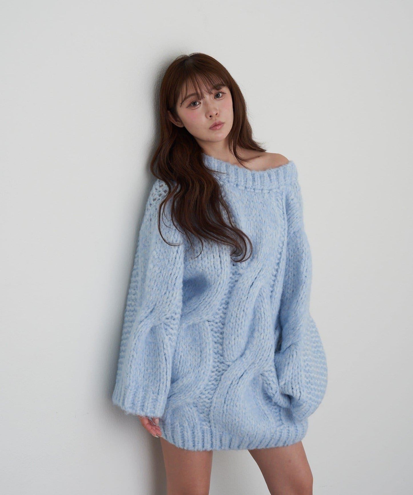 麻花寬鬆針織長款上衣