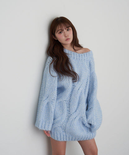 麻花寬鬆針織長款上衣