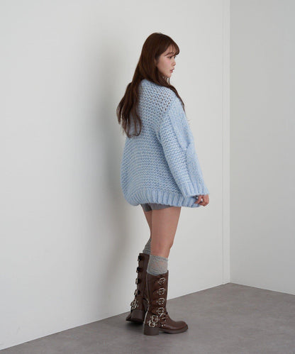 麻花寬鬆針織長款上衣