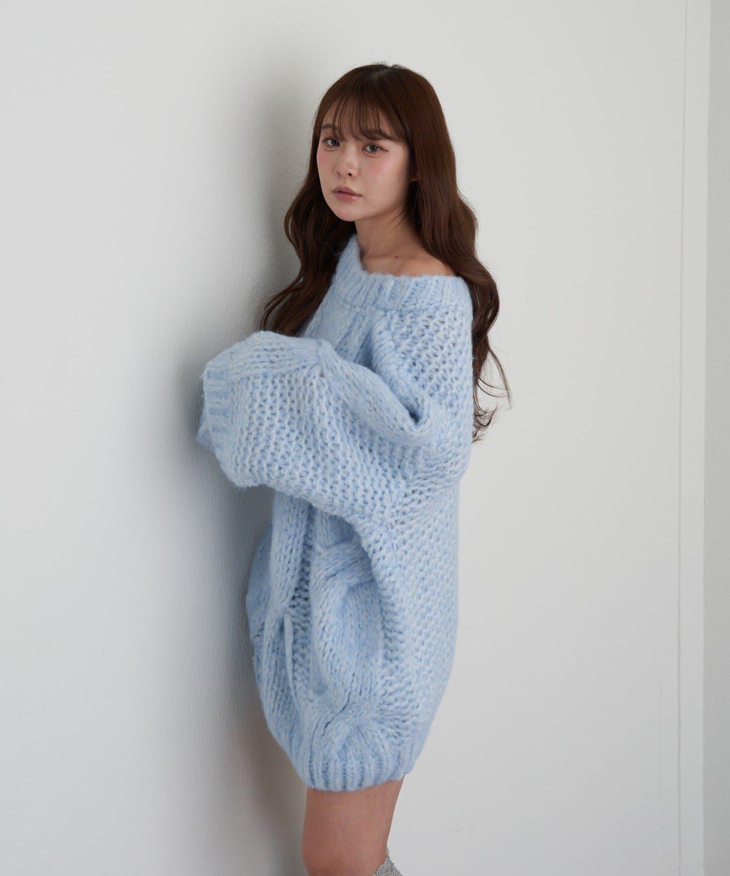 麻花寬鬆針織長款上衣