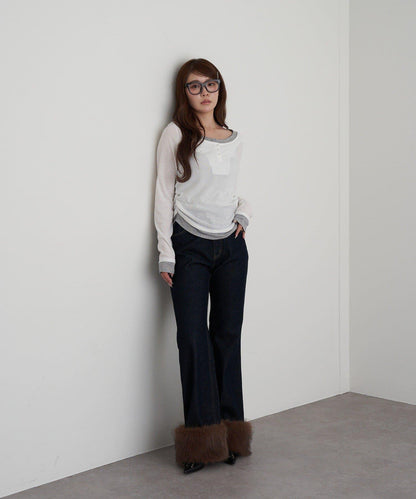 U領疊穿亨利長袖T恤