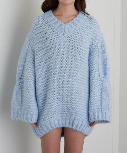 麻花寬鬆針織長款上衣