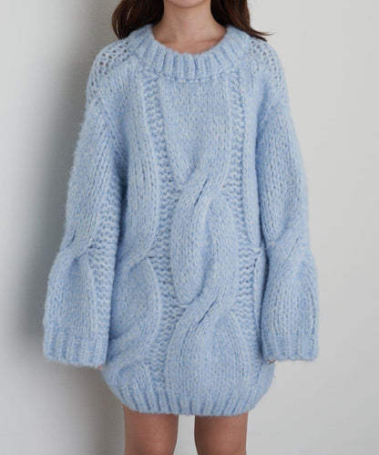 麻花寬鬆針織長款上衣