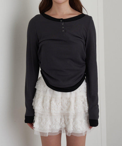 U領疊穿亨利長袖T恤