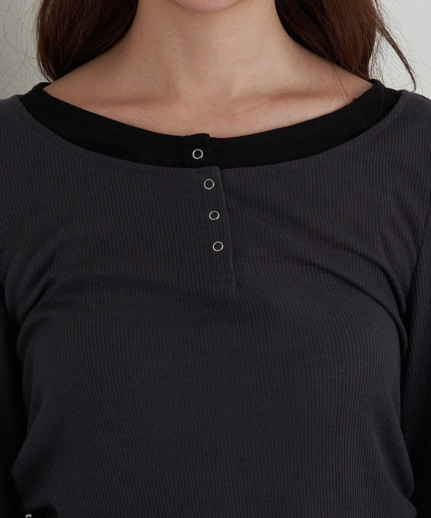 U領疊穿亨利長袖T恤