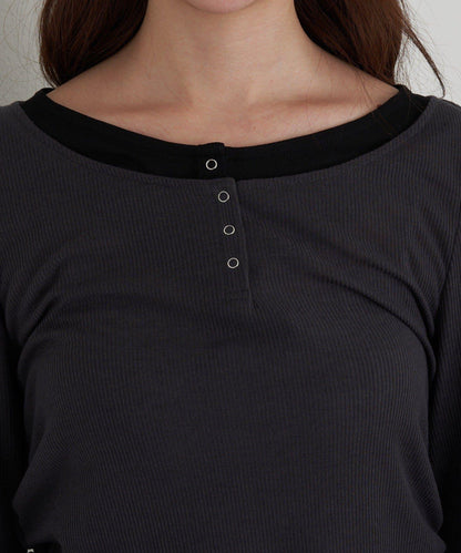 U領疊穿亨利長袖T恤