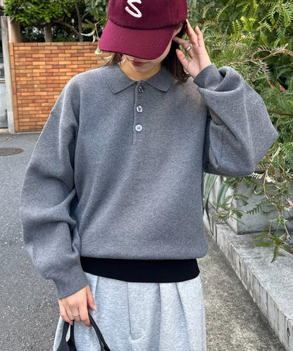 拼接羅紋下襬配色針織POLO衫