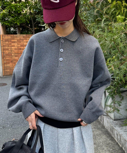 拼接羅紋下襬配色針織POLO衫