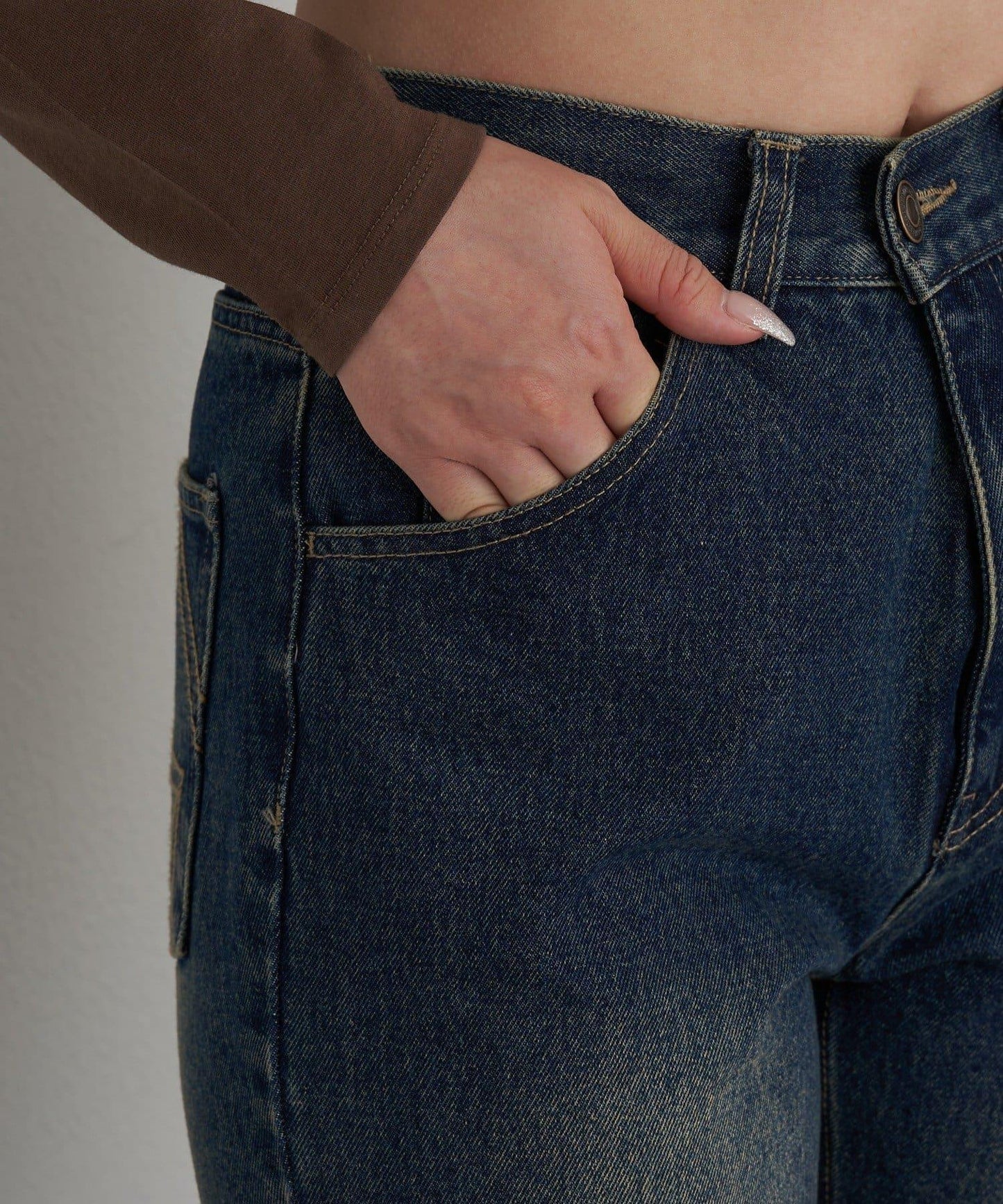 可拆卸毛絨拼接牛仔喇叭褲