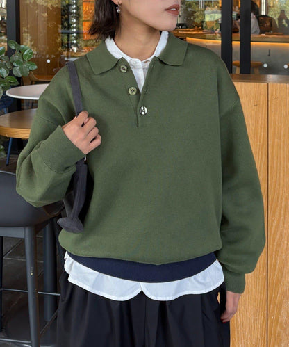 拼接羅紋下襬配色針織POLO衫