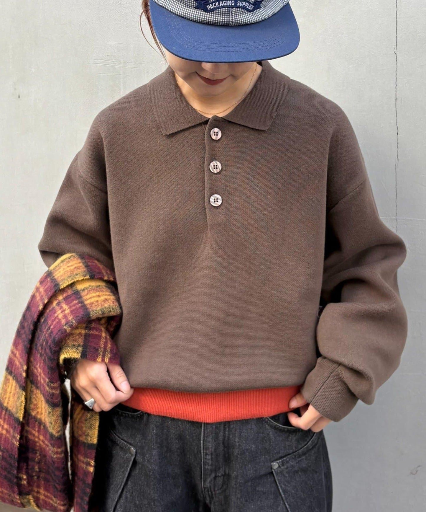 拼接羅紋下襬配色針織POLO衫