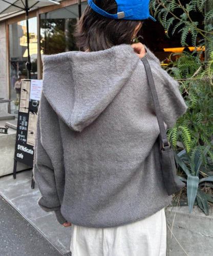 仿馬海毛質感字母針織連帽衫