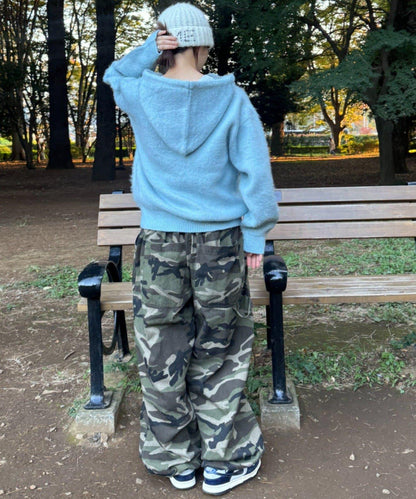 仿馬海毛質感字母針織連帽衫