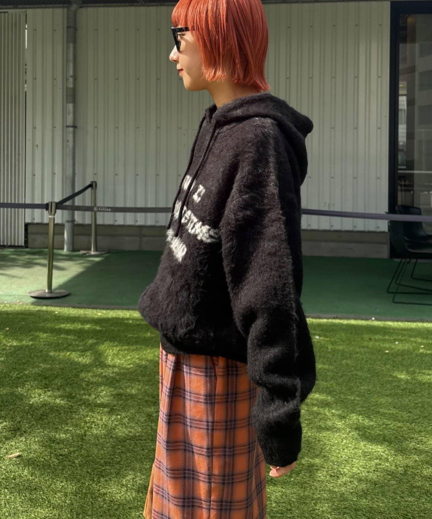 仿馬海毛質感字母針織連帽衫