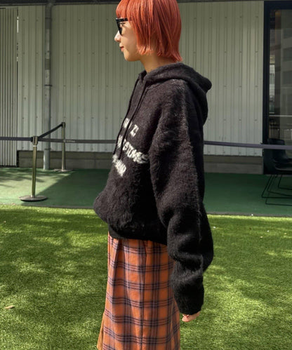 仿馬海毛質感字母針織連帽衫