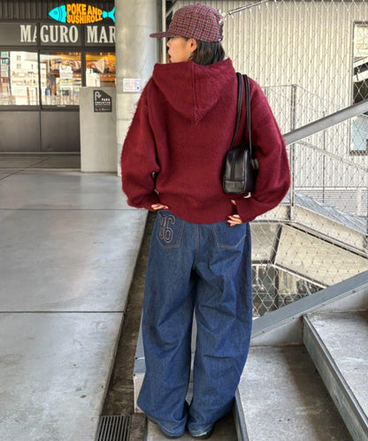 仿馬海毛質感字母針織連帽衫