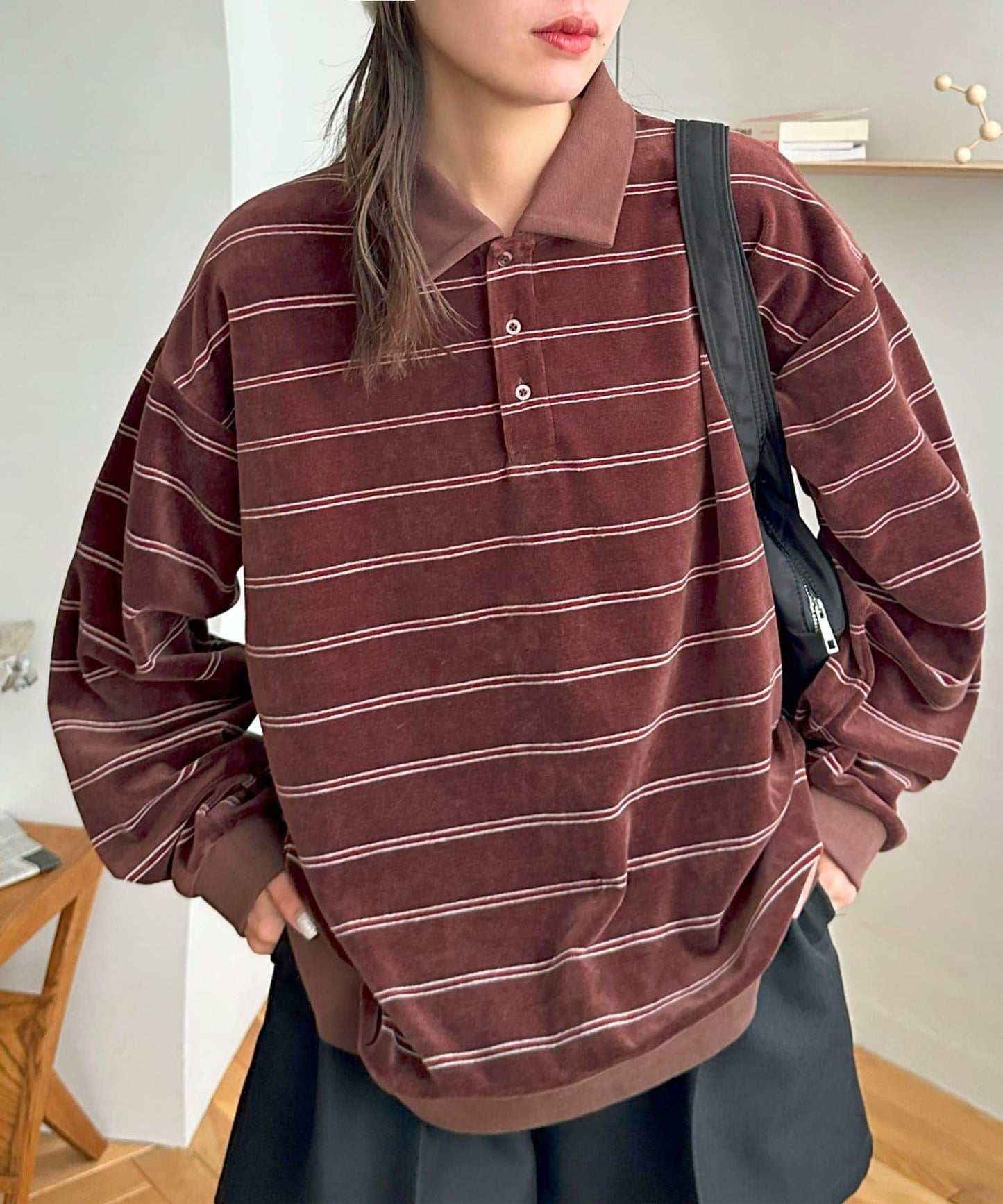 【Discoat】【男女同款】天鵝絨條紋POLO衫