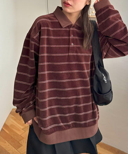 【Discoat】【男女同款】天鵝絨條紋POLO衫