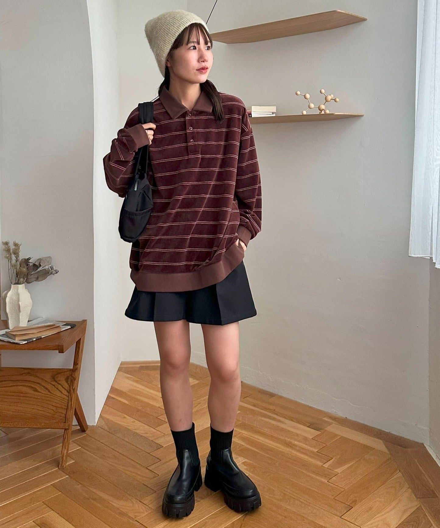 【Discoat】【男女同款】天鵝絨條紋POLO衫