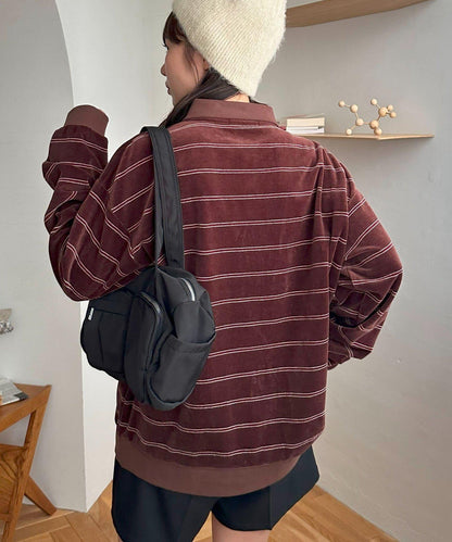 【Discoat】【男女同款】天鵝絨條紋POLO衫