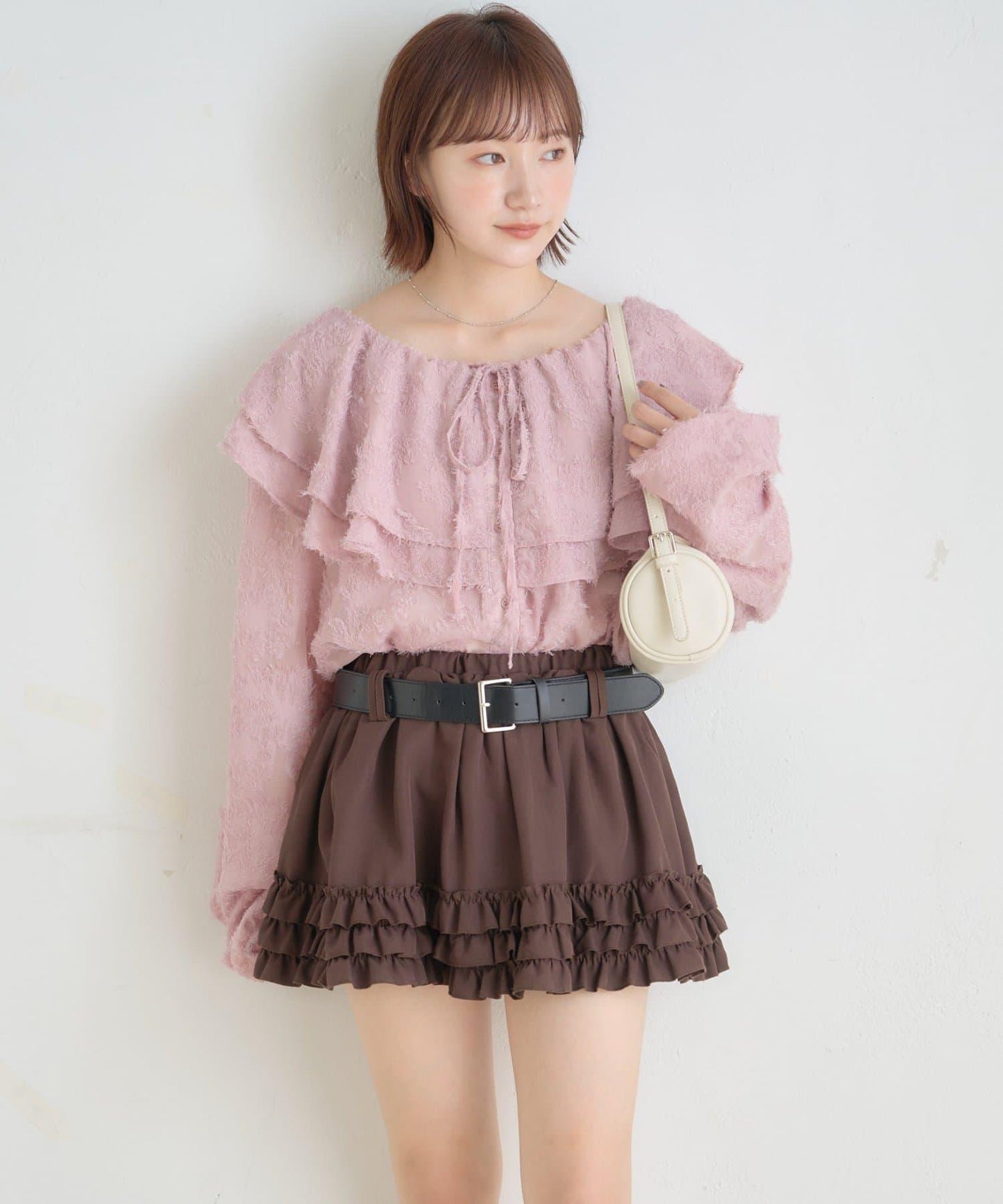 【mystic】[mline]荷葉邊褶皺雪紡襯衫