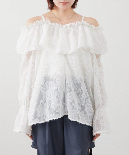 【mystic】[mline]荷葉邊一字肩襯衫