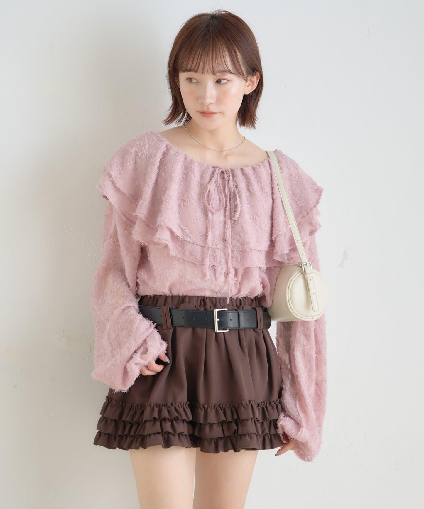 【mystic】[mline]荷葉邊褶皺雪紡襯衫