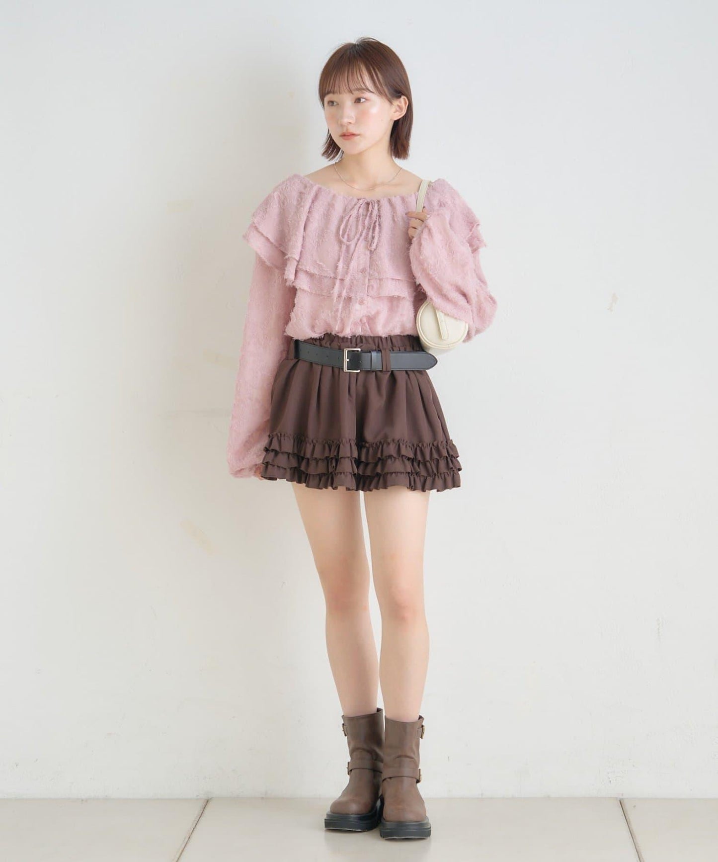 【mystic】[mline]荷葉邊褶皺雪紡襯衫