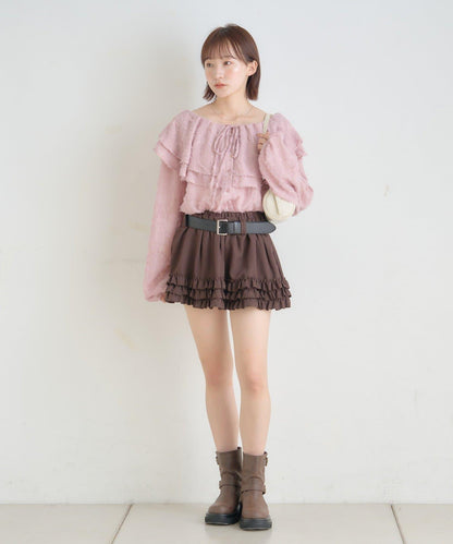 【mystic】[mline]荷葉邊褶皺雪紡襯衫