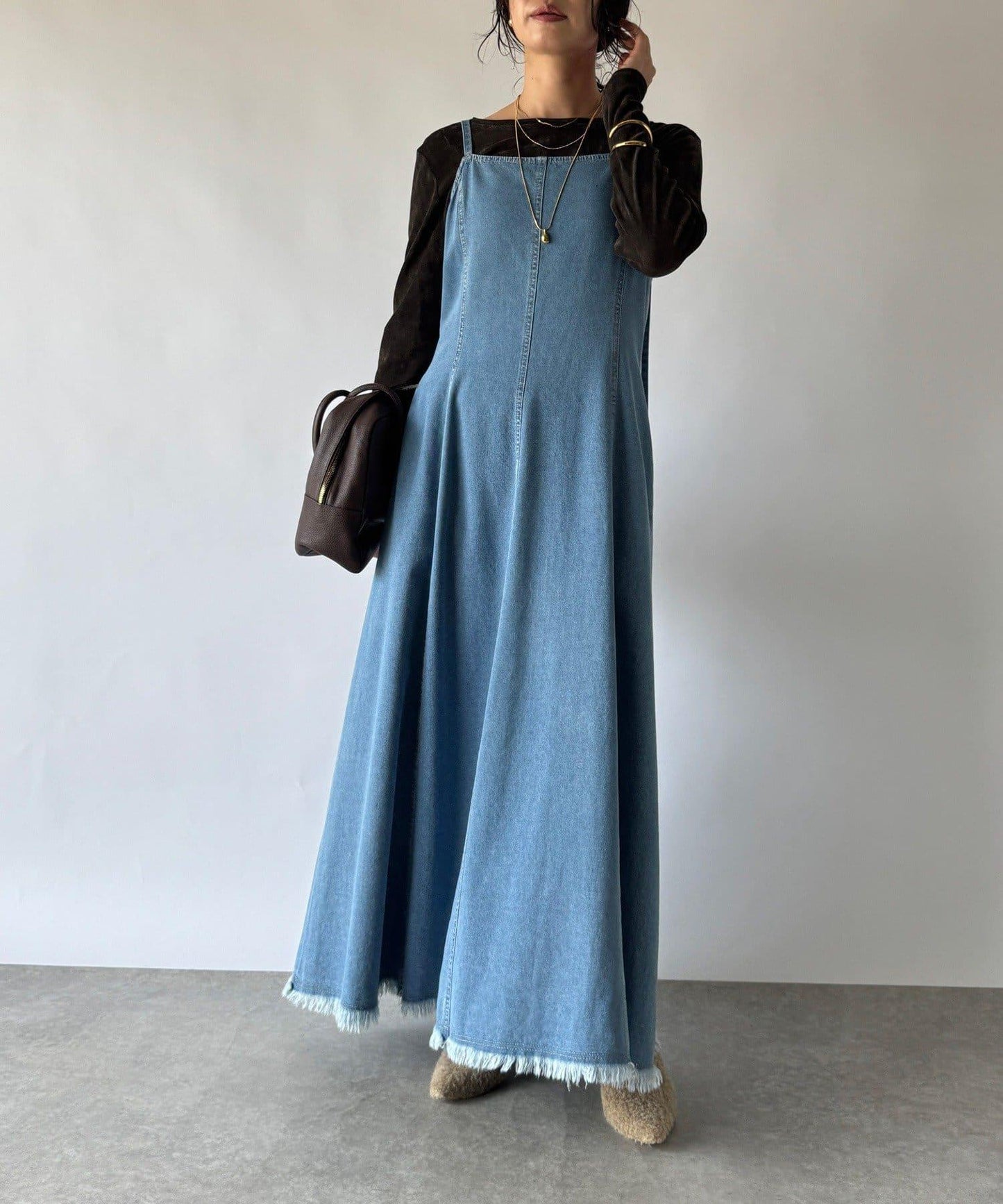 【RIVE DROITE】牛仔吊帶連衣裙