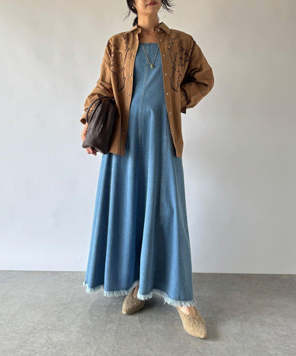 【RIVE DROITE】牛仔吊帶連衣裙