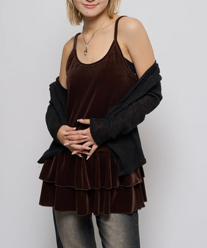 【WHO'S WHO gallery】天鵝絨荷葉邊長款上衣