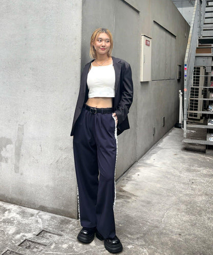 【WHO'S WHO gallery】側邊蕾絲拼接長褲