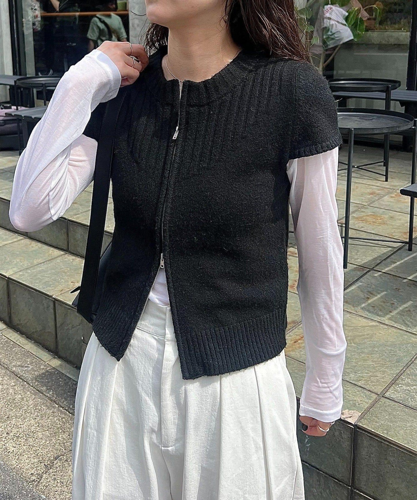 【CAPRICIEUX LE'MAGE】短袖拉鍊針織衫