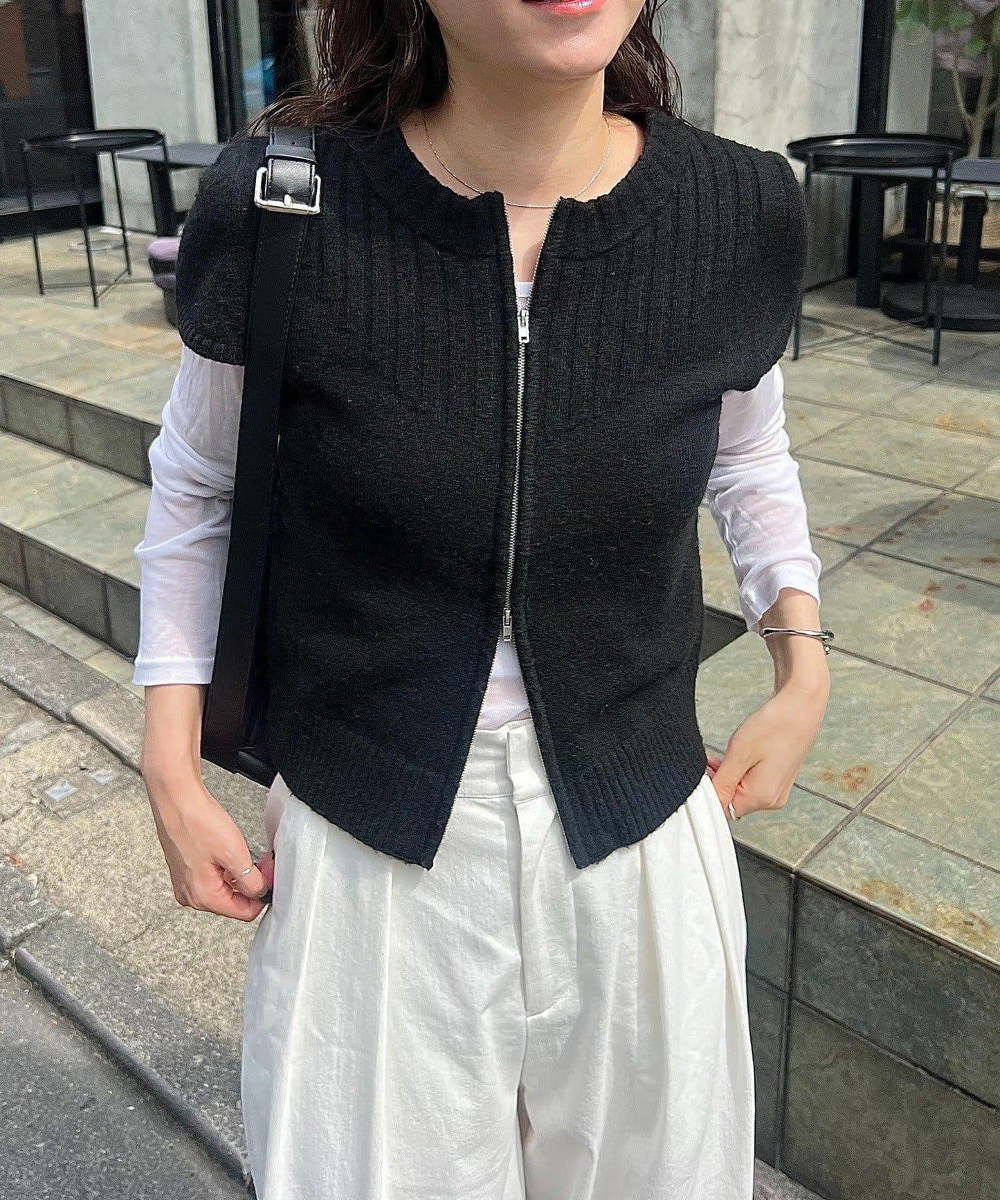 【CAPRICIEUX LE'MAGE】短袖拉鍊針織衫