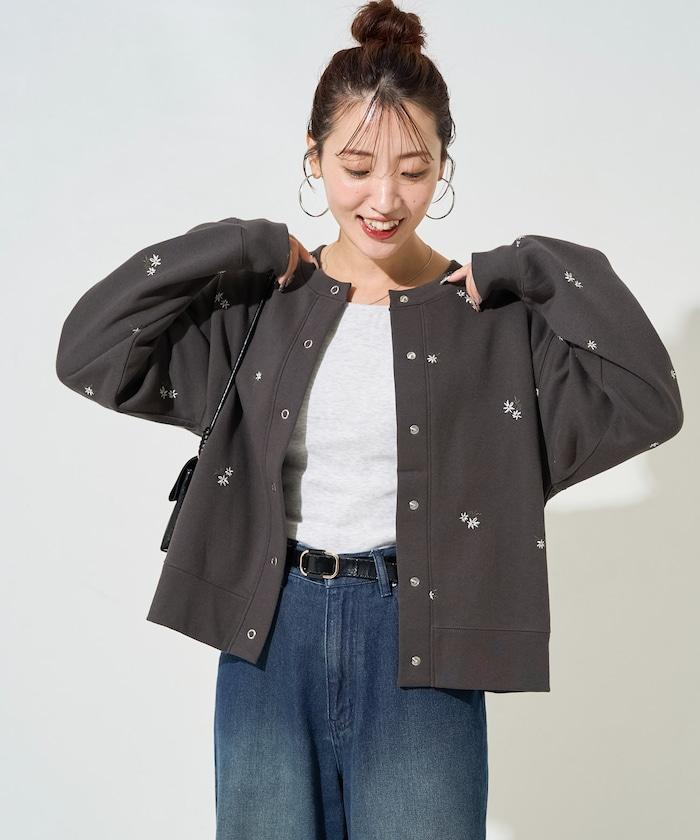 小花刺繡加絨衛衣開衫