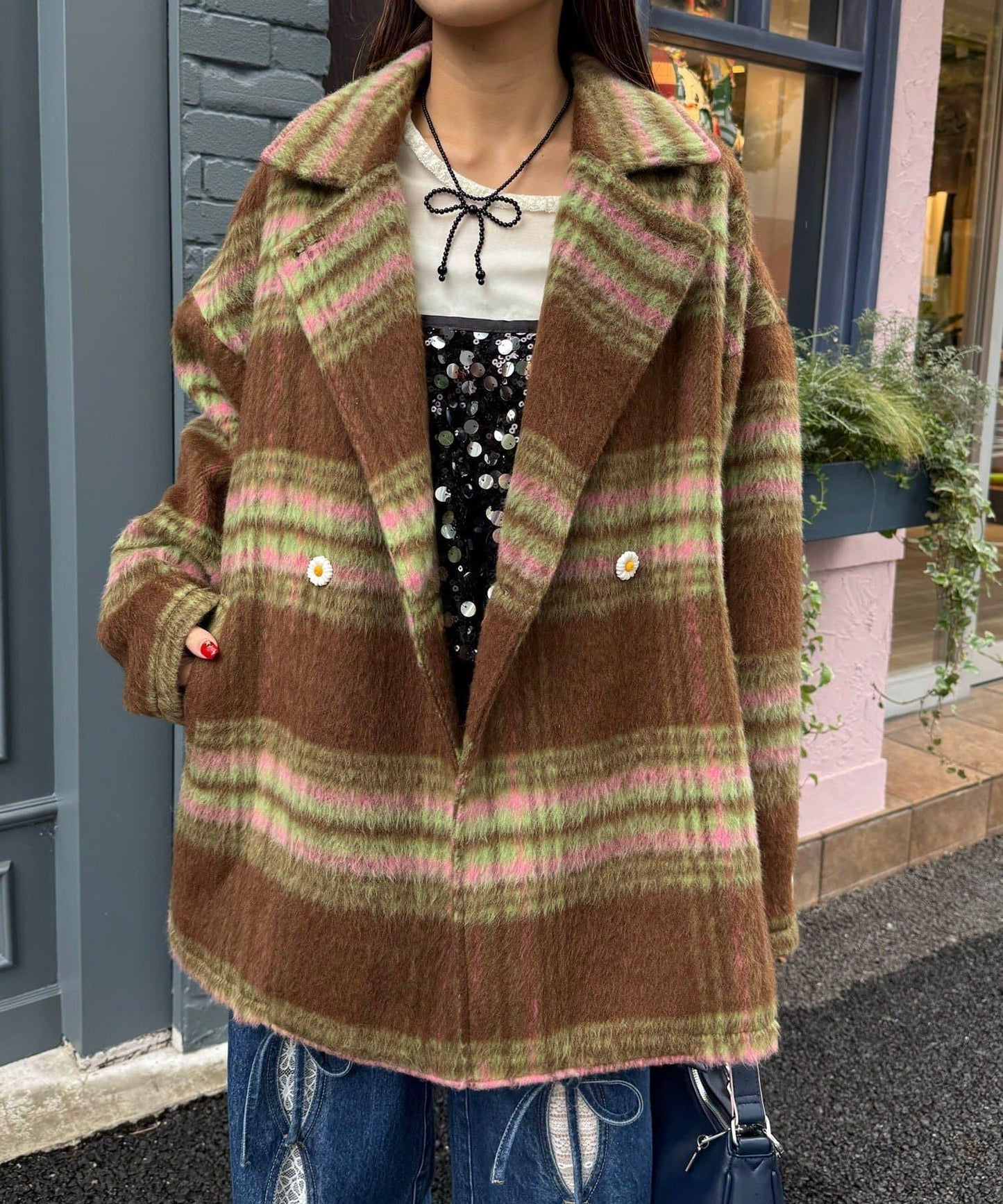 【HELLO.SANFRANCISCO/ハローサンフランシスコ】格紋長毛呢大衣