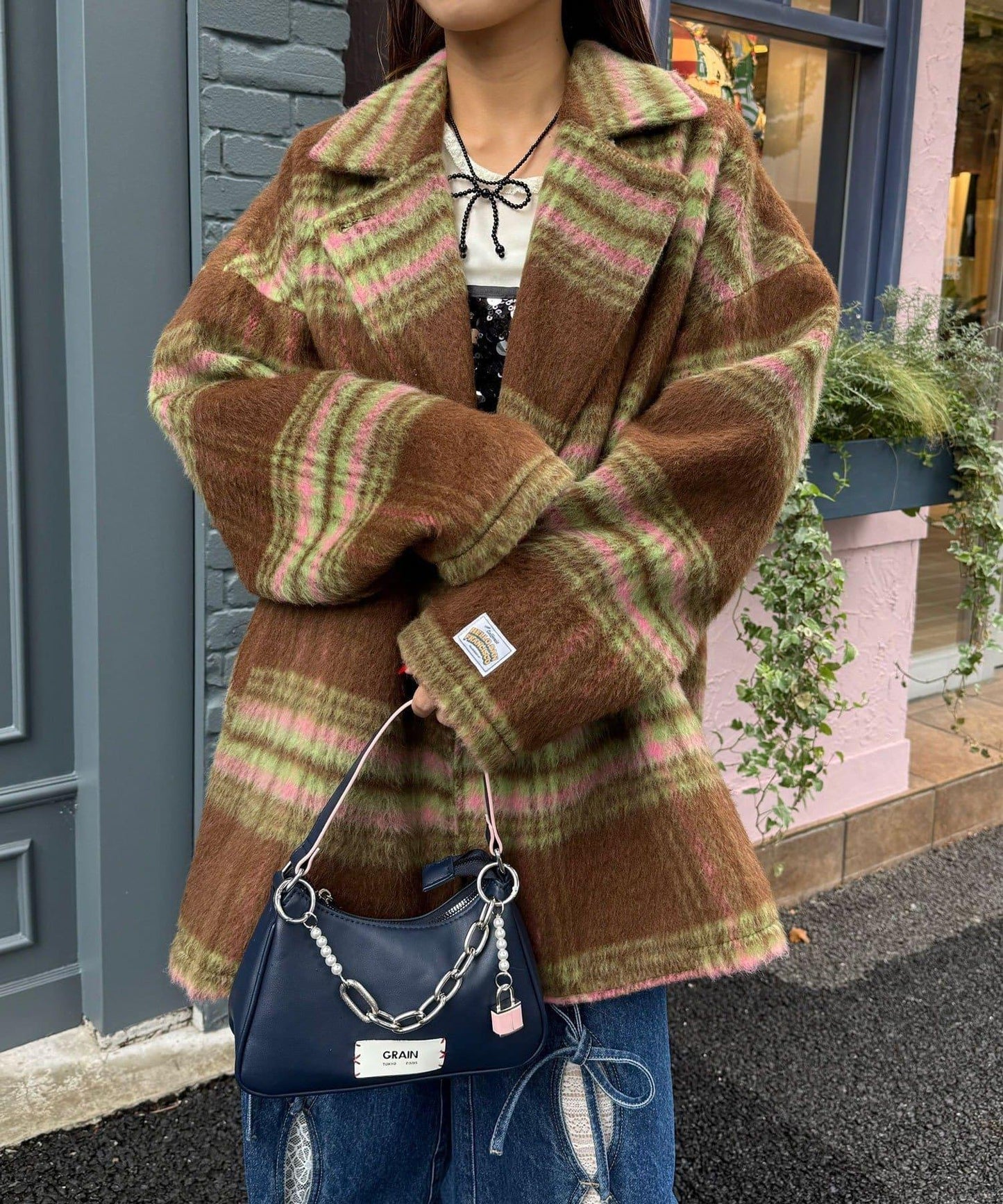 【HELLO.SANFRANCISCO/ハローサンフランシスコ】格紋長毛呢大衣