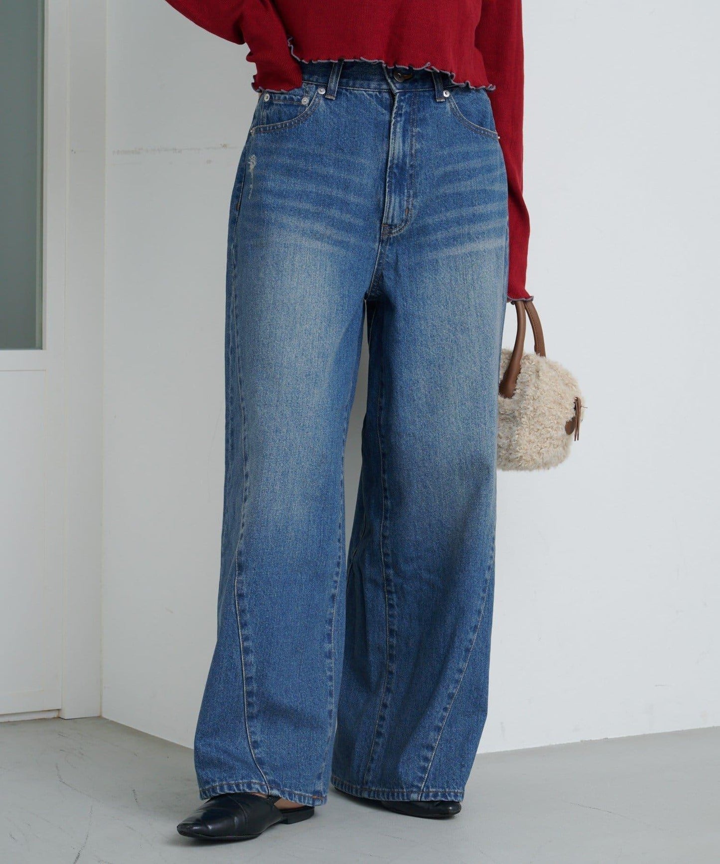 弧形縫線牛仔褲