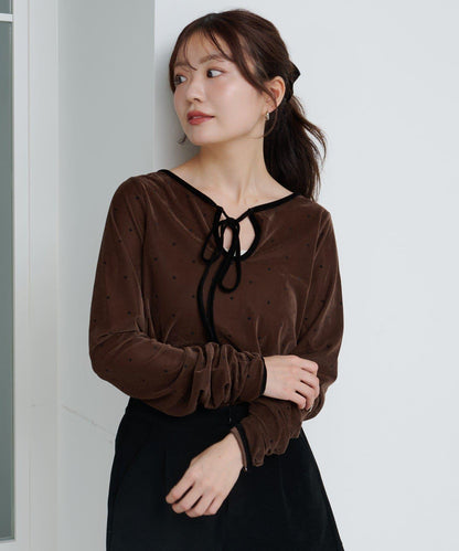 Kastane 波點絲絨蝴蝶結套頭衫