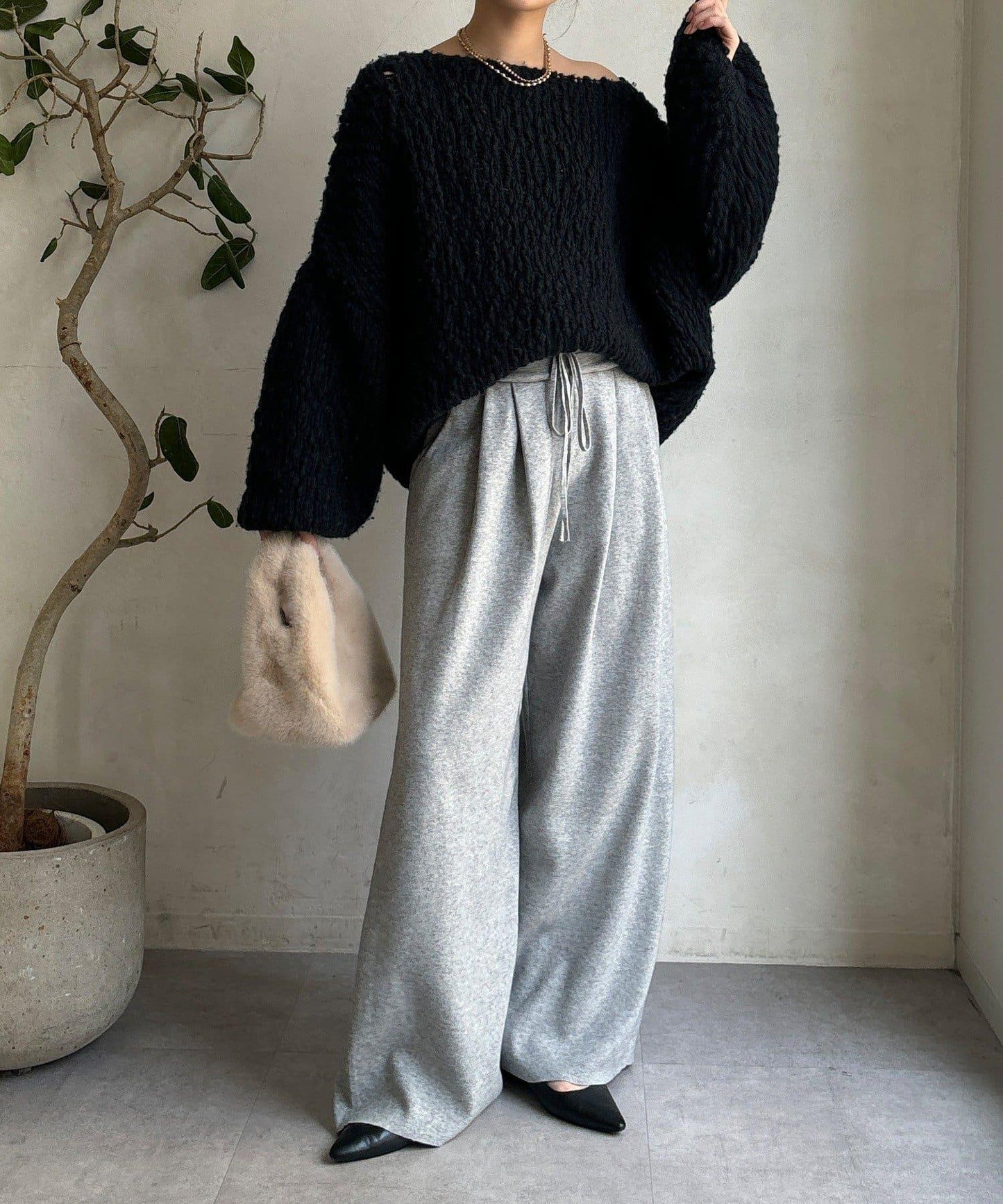 雙層腰設計針織褲