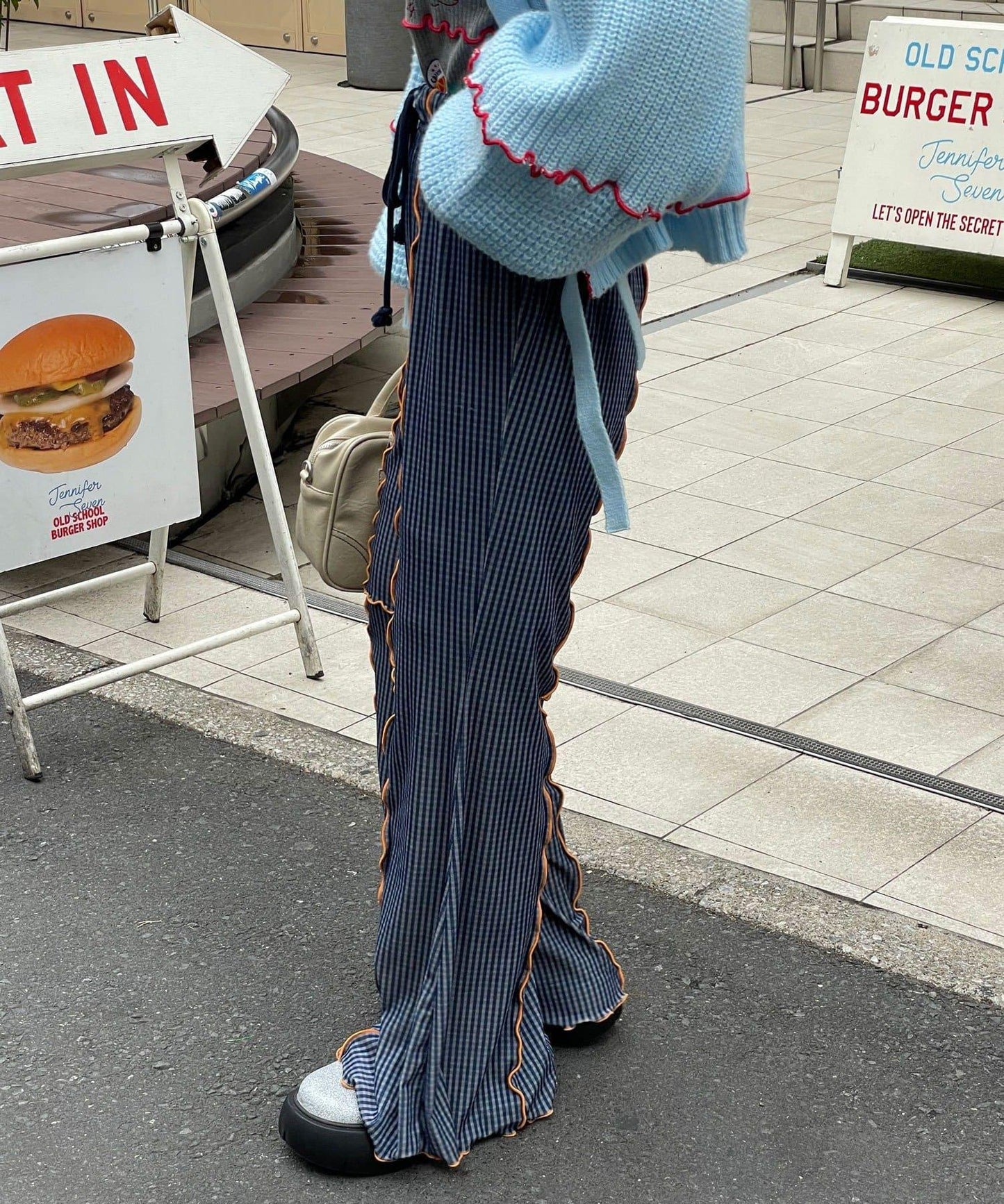 【HELLO.SANFRANCISCO/ハローサンフランシスコ】格紋荷葉邊拼接喇叭褲