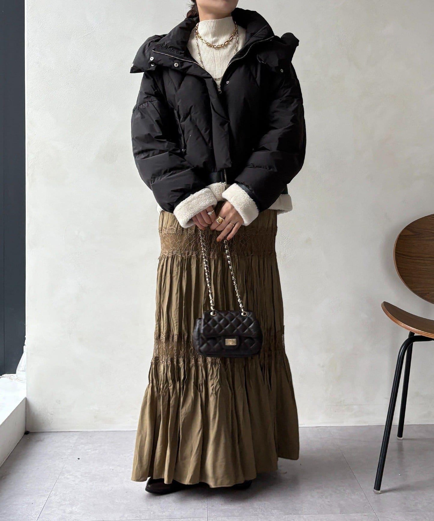 仿麂皮拼接羽絨服