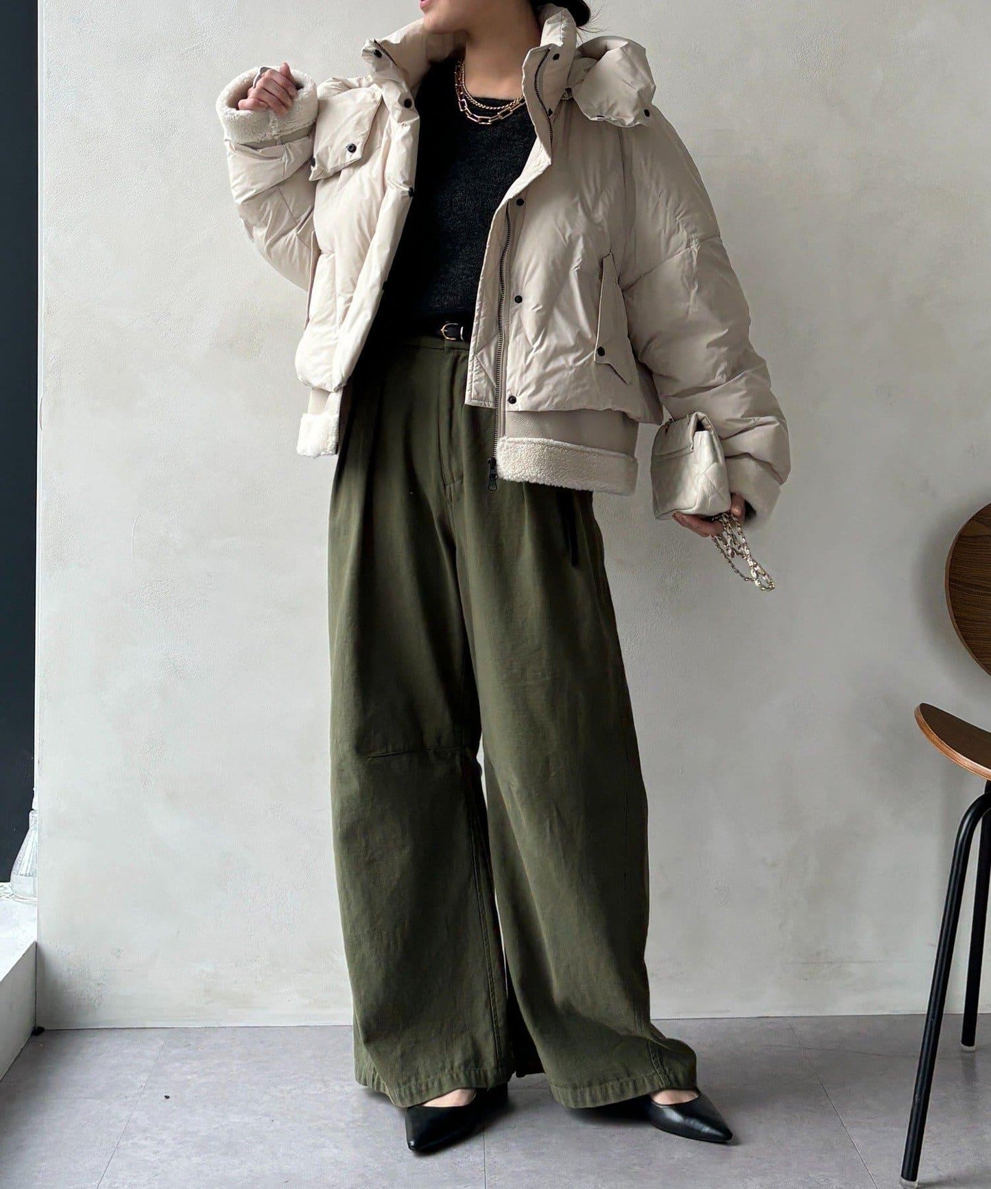 仿麂皮拼接羽絨服