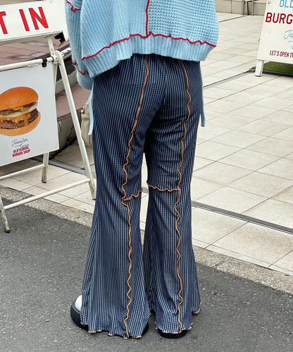 【HELLO.SANFRANCISCO/ハローサンフランシスコ】格紋荷葉邊拼接喇叭褲