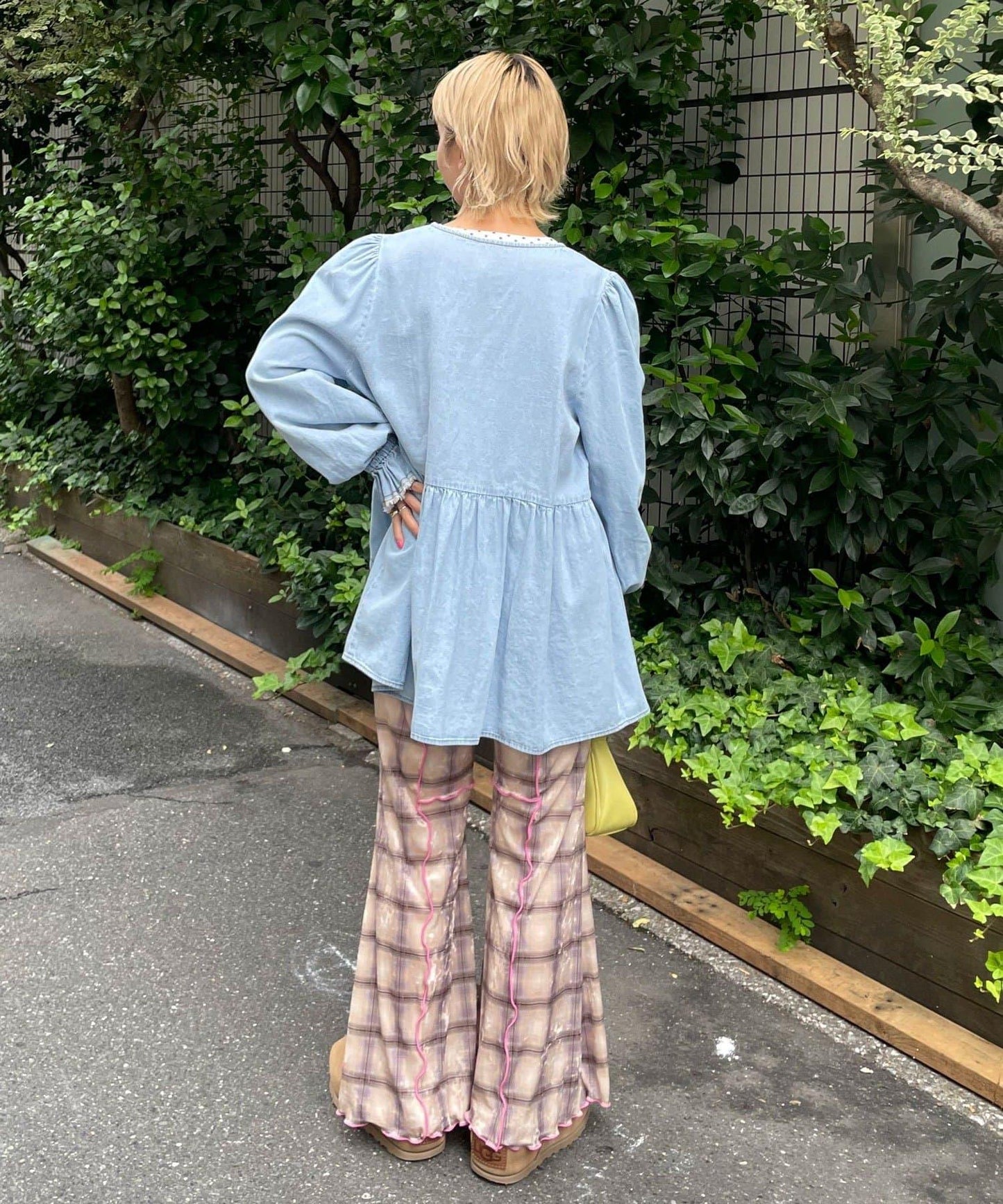 【HELLO.SANFRANCISCO/ハローサンフランシスコ】格紋荷葉邊拼接喇叭褲